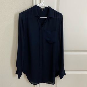 J Crew Blue Button Down Silk Blouse Size 2